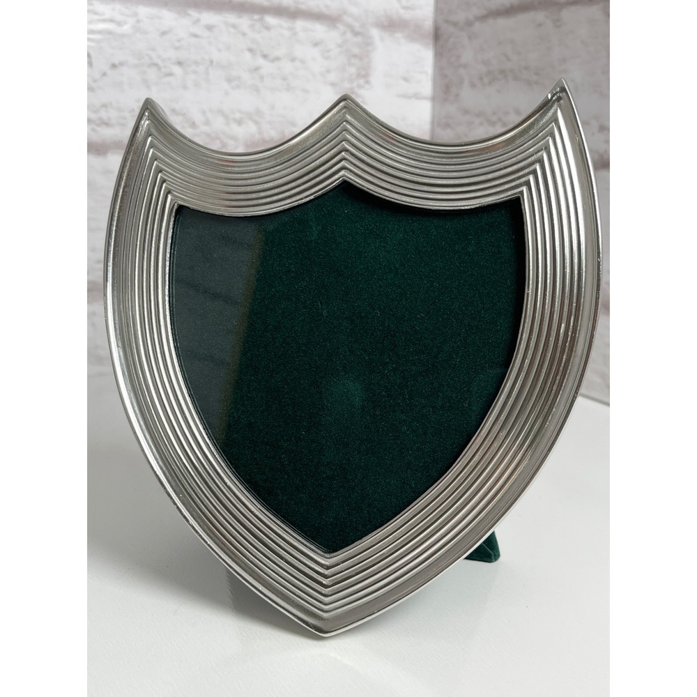 Dom Perignon Cuvee Pewter Shield Picture Frame Silver Green Velvet Backing